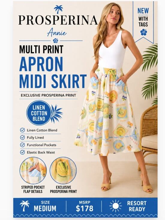 Prosperina Dresses & Skirts - Prosperina Annie Orchard Print Apron Midi Skirt Linen Cotton Size M NWT Rare